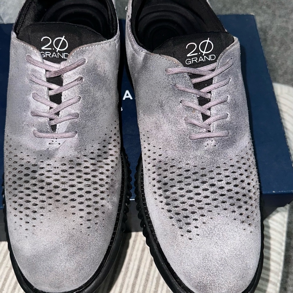 Cole Haan Light Gray Suede Oxfords